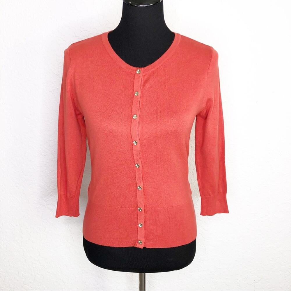 WHBM orange silver button front cardigan size Small